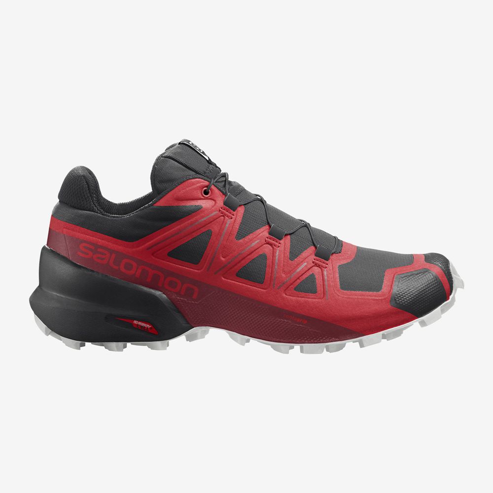 Salomon Singapore Mens Trail Running Shoes - SPEEDCROSS 5 Black/Red | 85194-MXIE